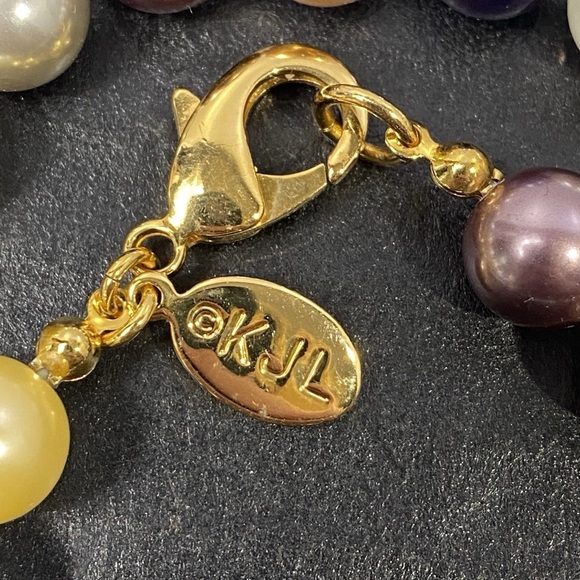 KJL Multicolor Faux Pearl Necklace Knotted 44" L  Kenneth Jay Lane 10mm Beads - Picture 3 of 15